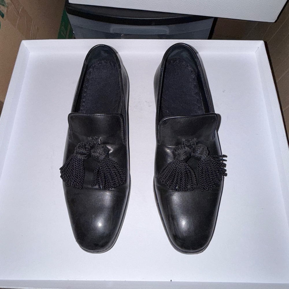 Jimmy Choo Black Leather Tassel Loafers